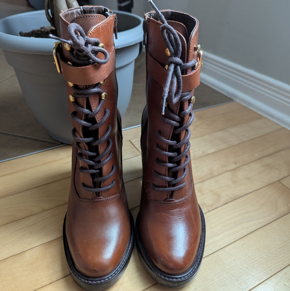 Brown Genuine Leather Lace Up Boots Sz 8